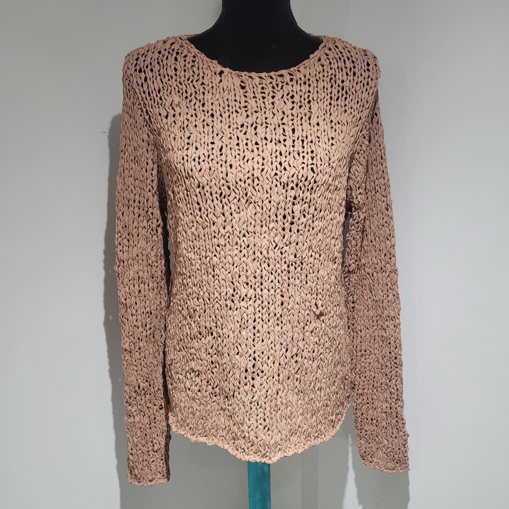 Zara Women's Chunky Loose Knit Long Sleeve Sweater XS/S Beige/Pink Boho Layering